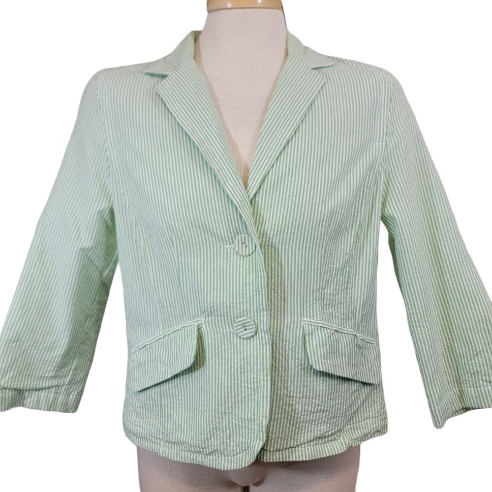 GAP Green And White Striped Button Front Blazer Jacket size 6
